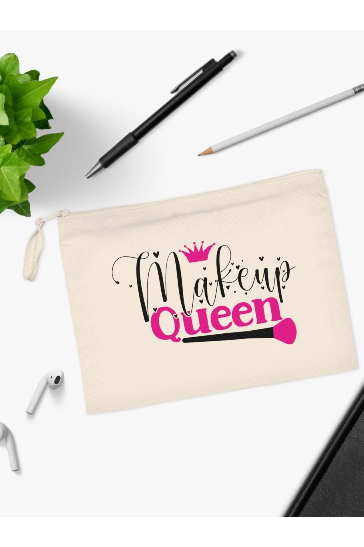 Makeup Queen Yazılı Kadın Büyük Boy Makyaj Çantası